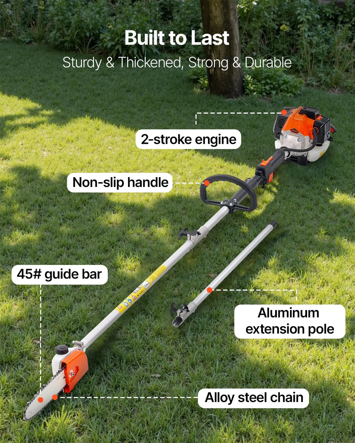 VEVOR Petrol Telescopic Pole Saw 25 cm³ with 203 mm Bar, 2–2.74 m