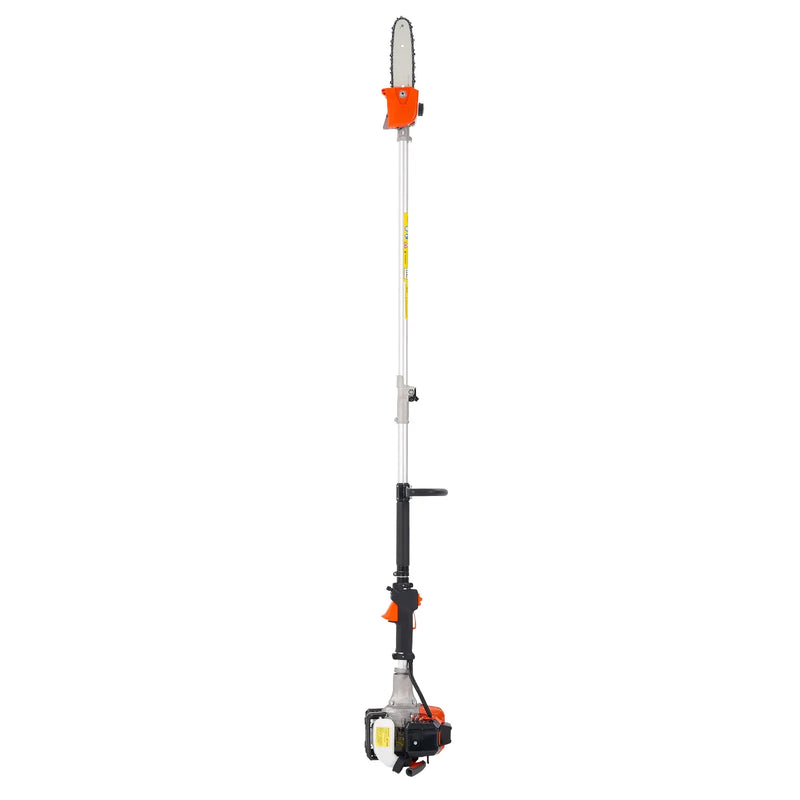 Benzīna teleskopiskais motorzāģis 25 cm³, 2-taktu, ar 20,3 cm griešanas asmeni un 650 ml degvielas tvertni, garums 2–2,74 m, koku un zaru apgriešanai