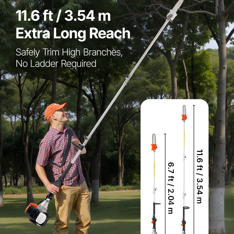 Benzīna teleskopiskais zāģis, 33 cm³ 2-taktu bezvadu motorzāģis ar 20,3 cm griešanas asmeni, 850 ml degvielas tvertni, pagarināms no 2 līdz 3,5 m, jaudīgs zāģis koku zaru apgriešanai un kopšanai