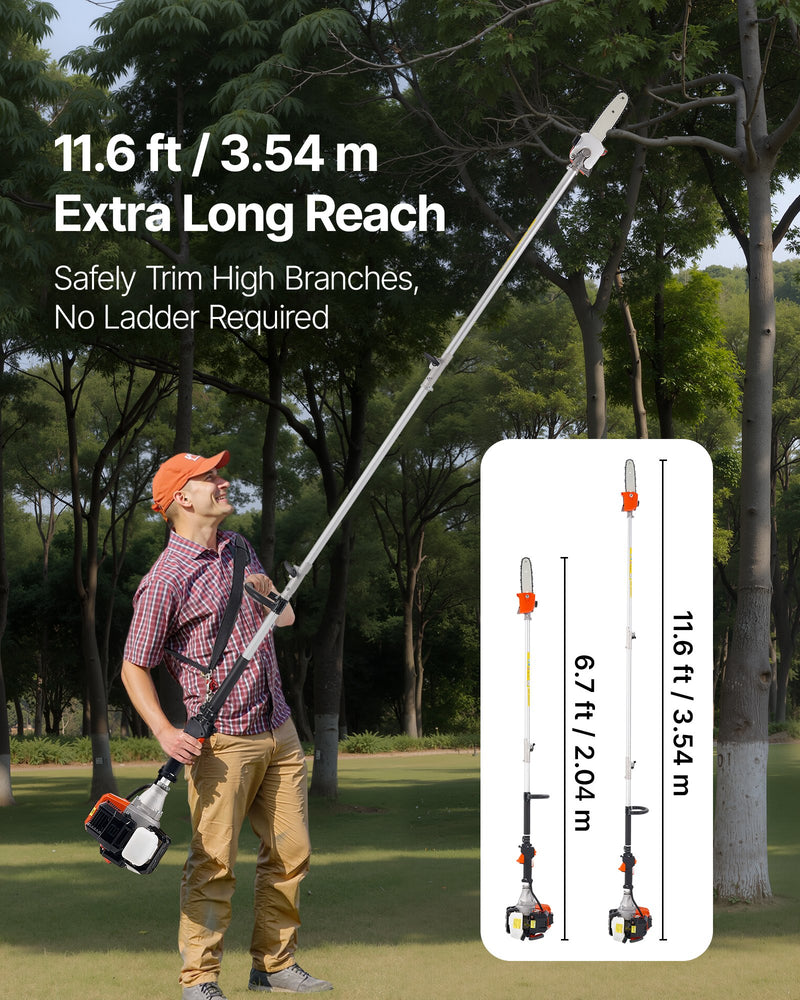 Benzīna teleskopiskais zāģis, 33 cm³ 2-taktu bezvadu motorzāģis ar 20,3 cm griešanas asmeni, 850 ml degvielas tvertni, pagarināms no 2 līdz 3,5 m, jaudīgs zāģis koku zaru apgriešanai un kopšanai