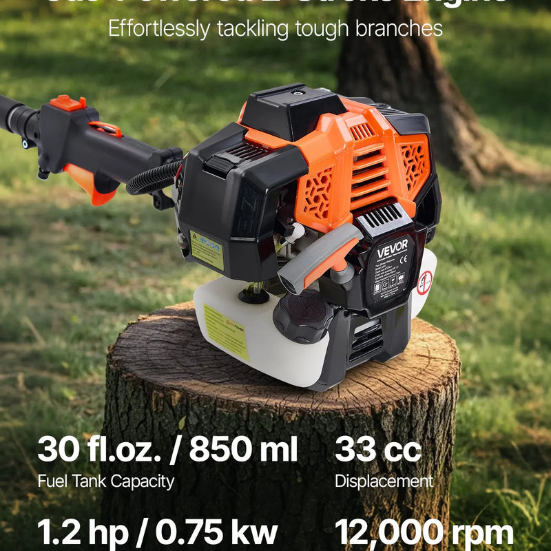 Benzīna teleskopiskais zāģis, 33 cm³ 2-taktu bezvadu motorzāģis ar 20,3 cm griešanas asmeni, 850 ml degvielas tvertni, pagarināms no 2 līdz 3,5 m, jaudīgs zāģis koku zaru apgriešanai un kopšanai