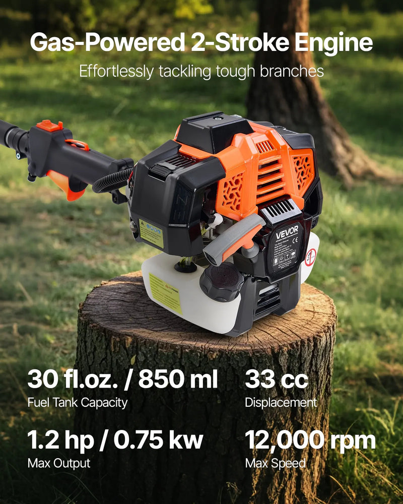 Benzīna teleskopiskais zāģis, 33 cm³ 2-taktu bezvadu motorzāģis ar 20,3 cm griešanas asmeni, 850 ml degvielas tvertni, pagarināms no 2 līdz 3,5 m, jaudīgs zāģis koku zaru apgriešanai un kopšanai