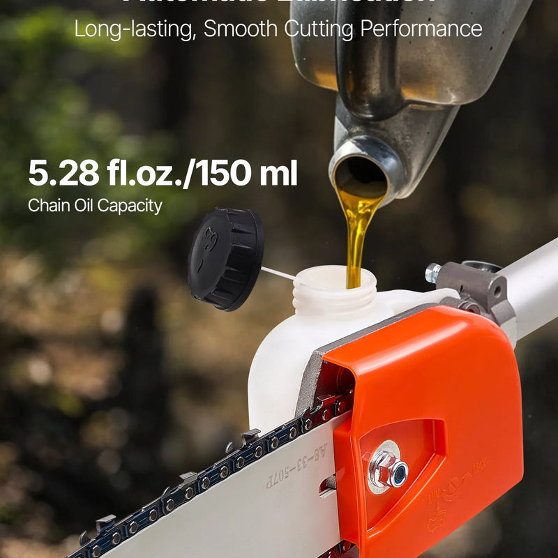 Benzīna teleskopiskais zāģis, 33 cm³ 2-taktu bezvadu motorzāģis ar 20,3 cm griešanas asmeni, 850 ml degvielas tvertni, pagarināms no 2 līdz 3,5 m, jaudīgs zāģis koku zaru apgriešanai un kopšanai