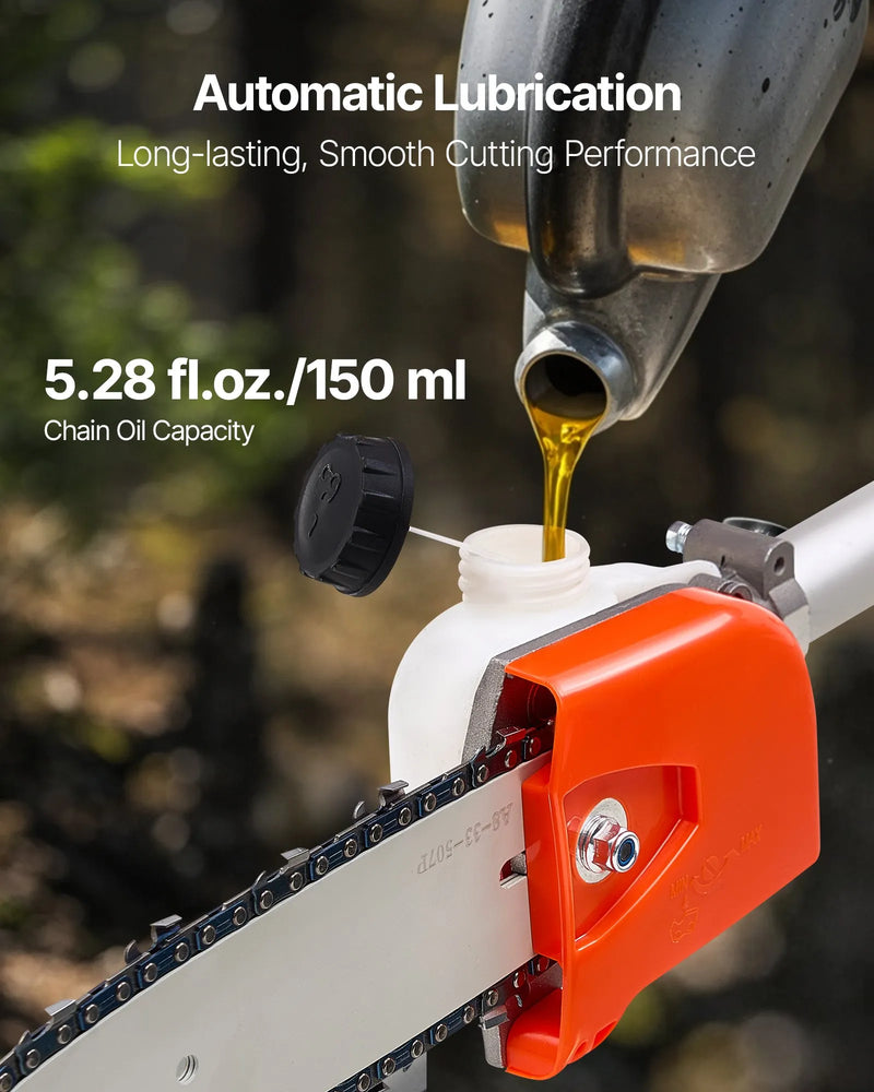 Benzīna teleskopiskais zāģis, 33 cm³ 2-taktu bezvadu motorzāģis ar 20,3 cm griešanas asmeni, 850 ml degvielas tvertni, pagarināms no 2 līdz 3,5 m, jaudīgs zāģis koku zaru apgriešanai un kopšanai