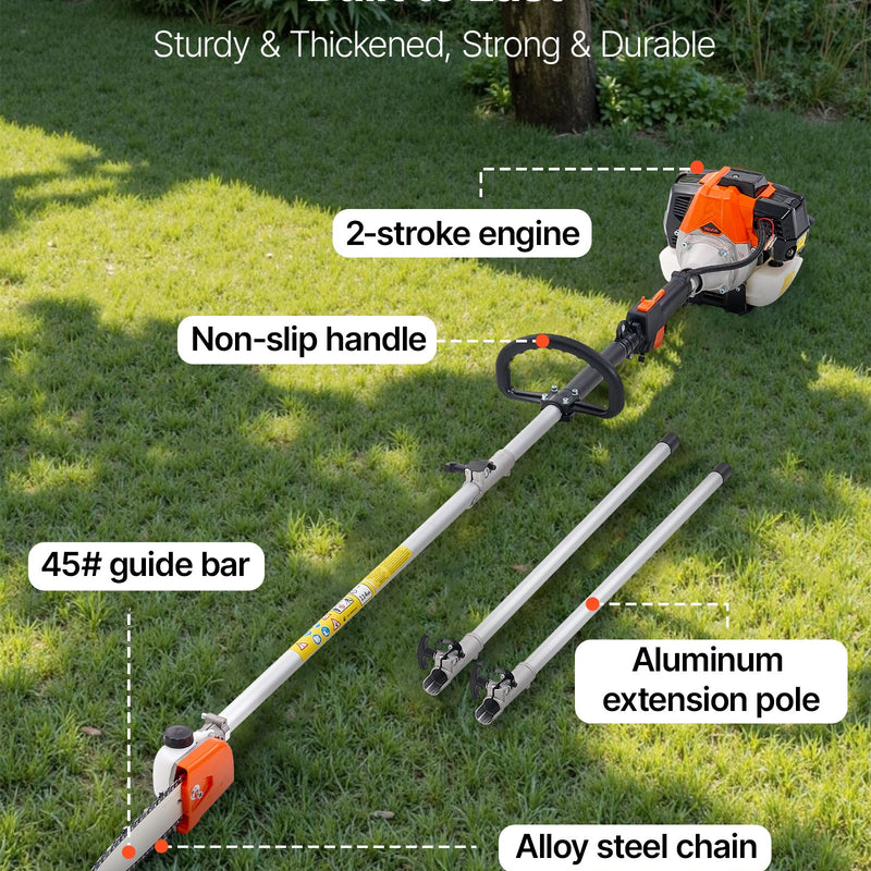 Benzīna teleskopiskais zāģis, 33 cm³ 2-taktu bezvadu motorzāģis ar 20,3 cm griešanas asmeni, 850 ml degvielas tvertni, pagarināms no 2 līdz 3,5 m, jaudīgs zāģis koku zaru apgriešanai un kopšanai