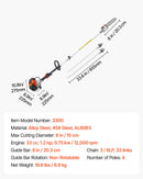 Benzīna teleskopiskais zāģis, 33 cm³ 2-taktu bezvadu motorzāģis ar 20,3 cm griešanas asmeni, 850 ml degvielas tvertni, pagarināms no 2 līdz 3,5 m, jaudīgs zāģis koku zaru apgriešanai un kopšanai