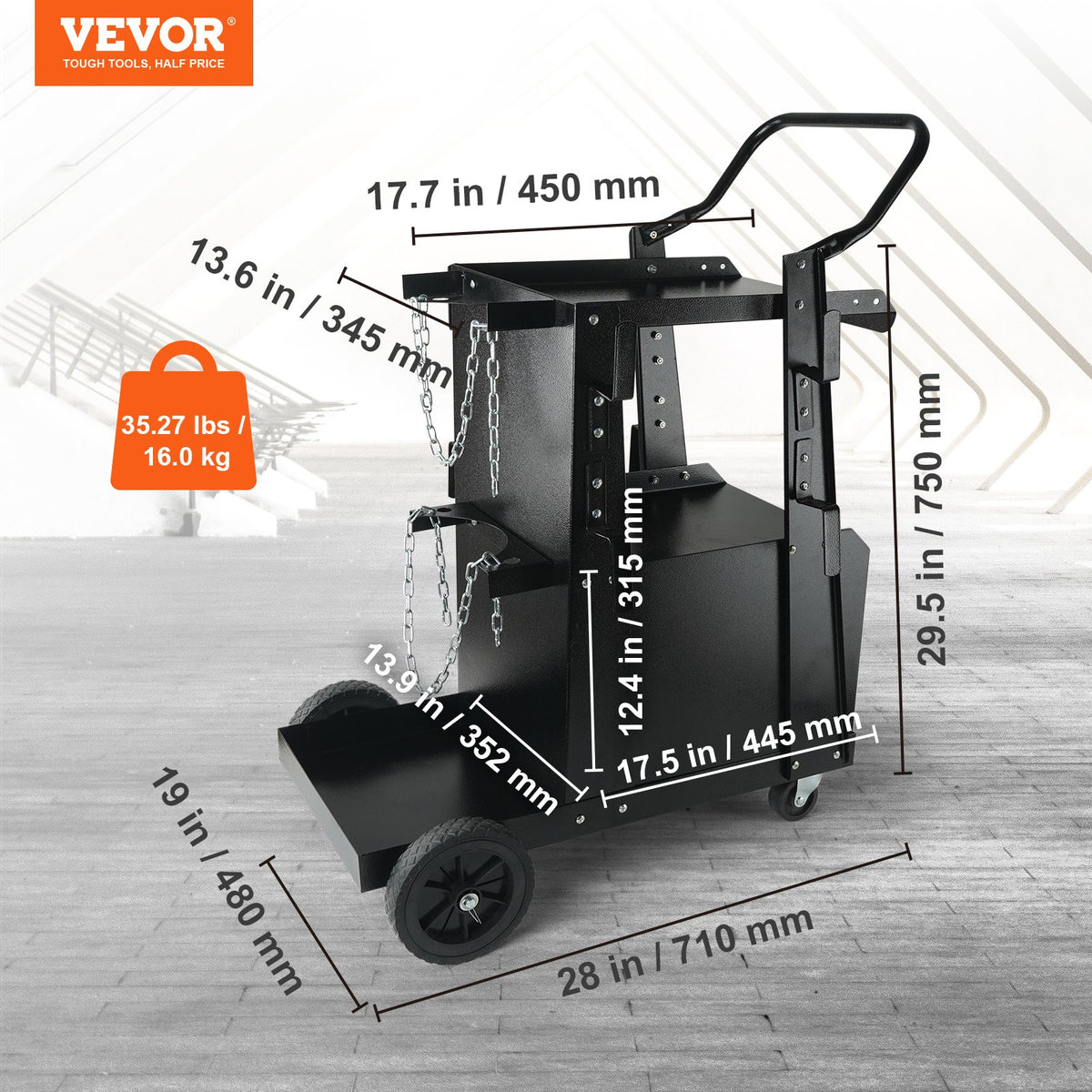 VEVOR Welding Trolley 2-Tier, 120 kg, with Lockable Cabinet and Cylinder Chains