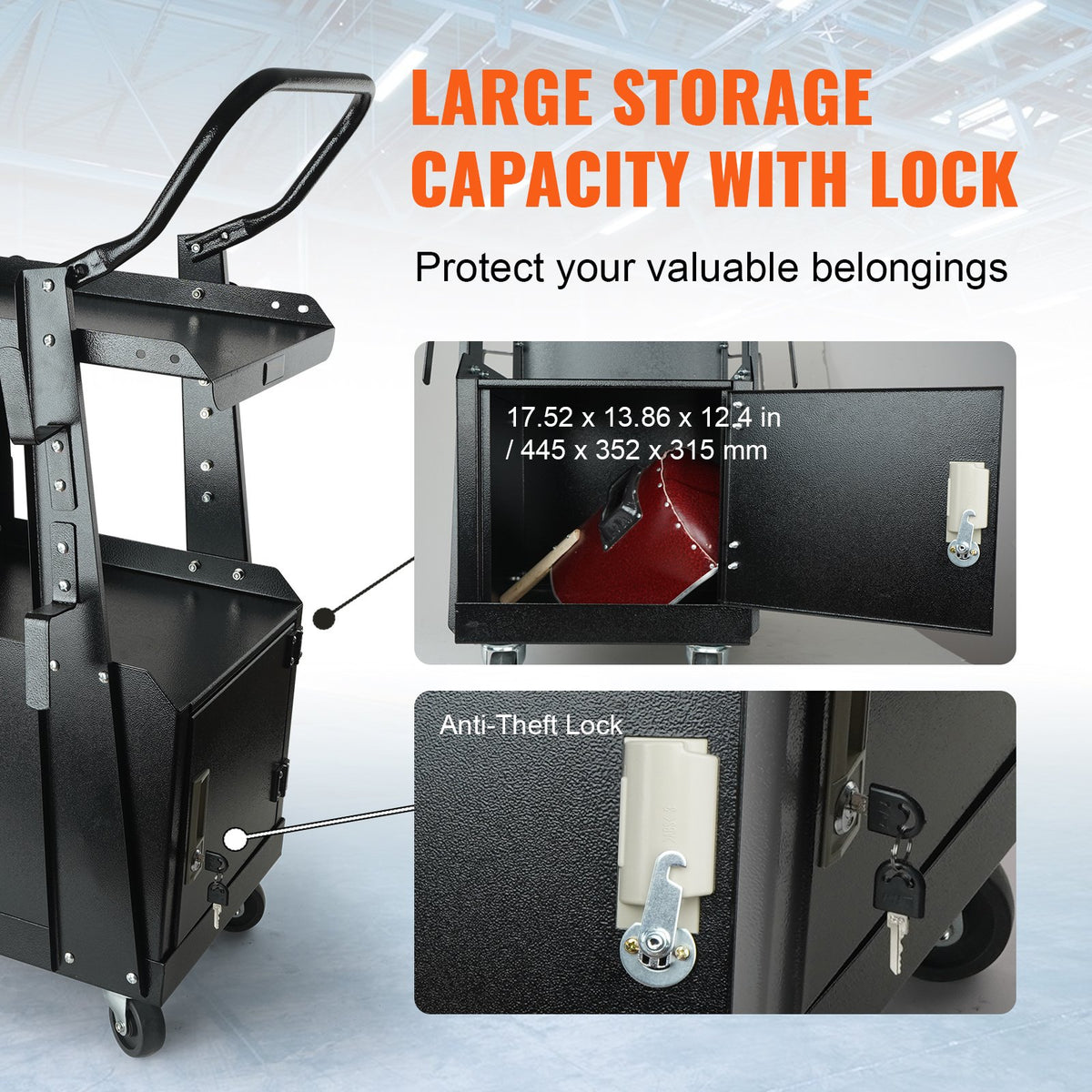 VEVOR Welding Trolley 2-Tier, 120 kg, with Lockable Cabinet and Cylinder Chains