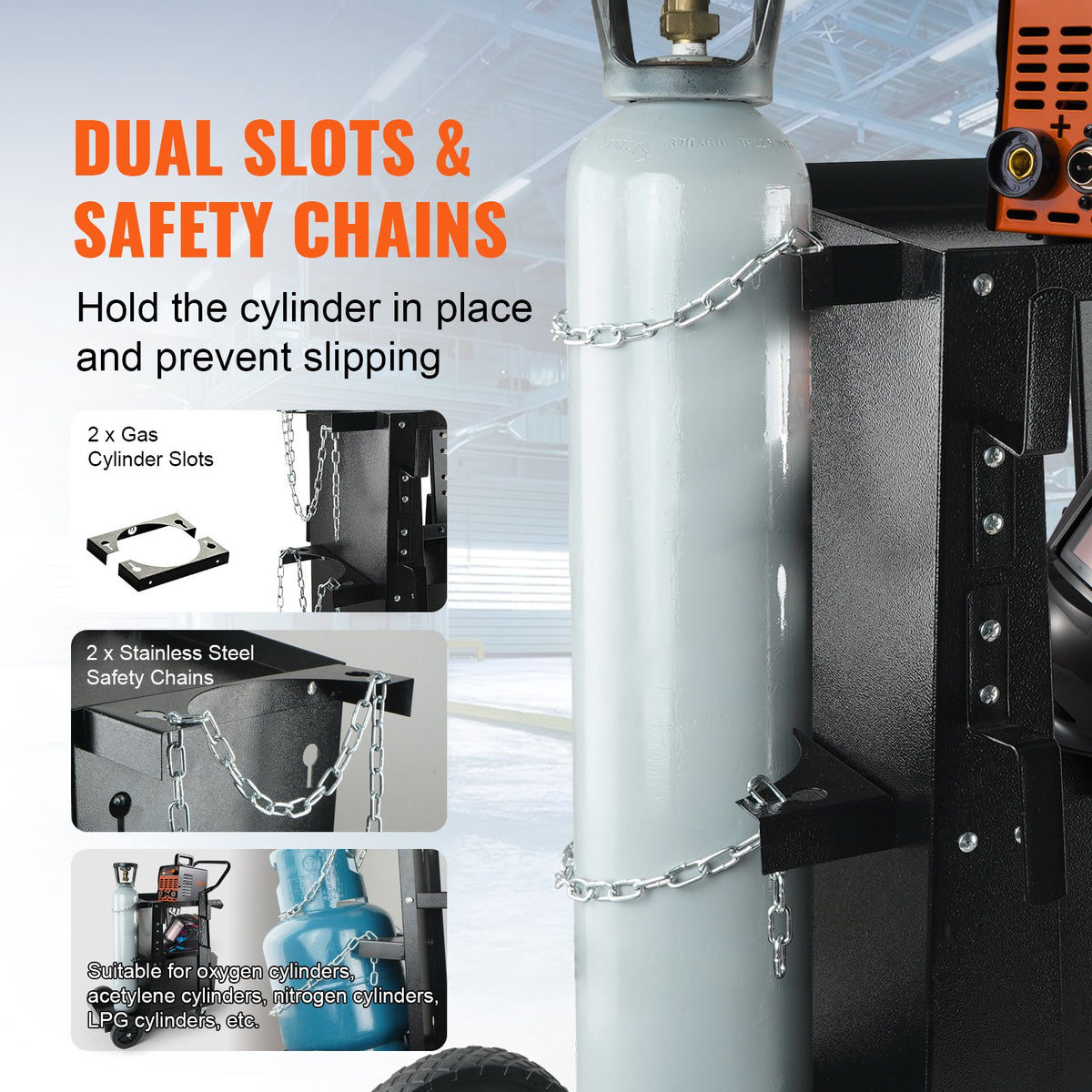 VEVOR Welding Trolley 2-Tier, 120 kg, with Lockable Cabinet and Cylinder Chains