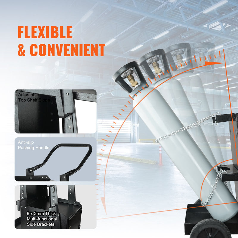 VEVOR Metināšanas Grozs, 2 Slāņi, 120 kg Slodze, Bloķējams Skapis, 360° Rotējoši Riteņi, Drošības Ķēdes Gāzes Tvertnēm