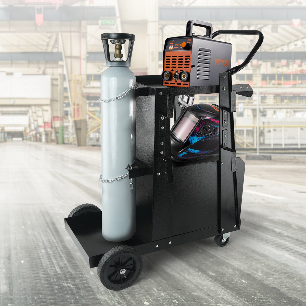 VEVOR Welding Trolley 2-Tier, 120 kg, with Lockable Cabinet and Cylinder Chains