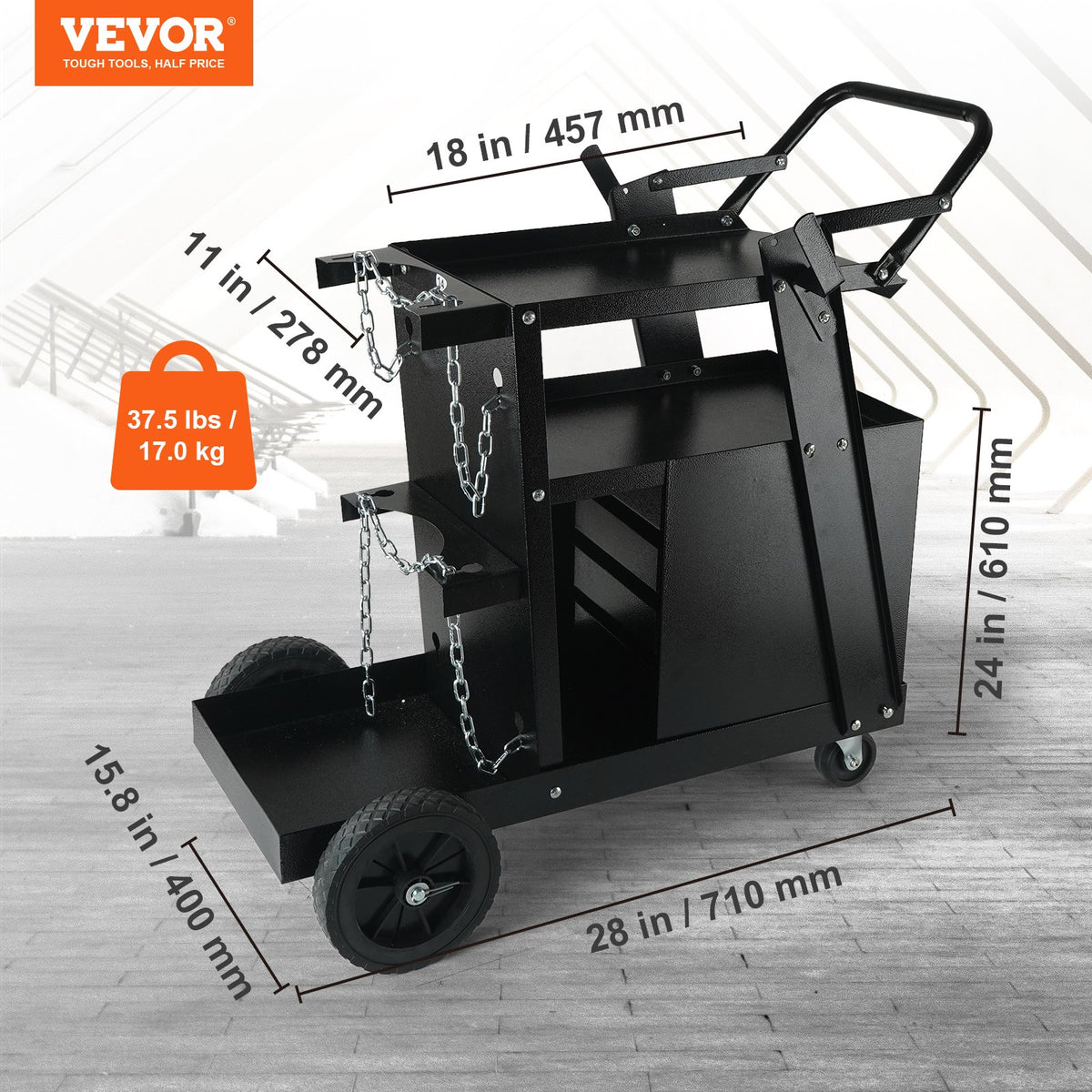 VEVOR Welding Cart 2-Tier with 4 Drawers, 120 kg Capacity, with Cylinder Chains