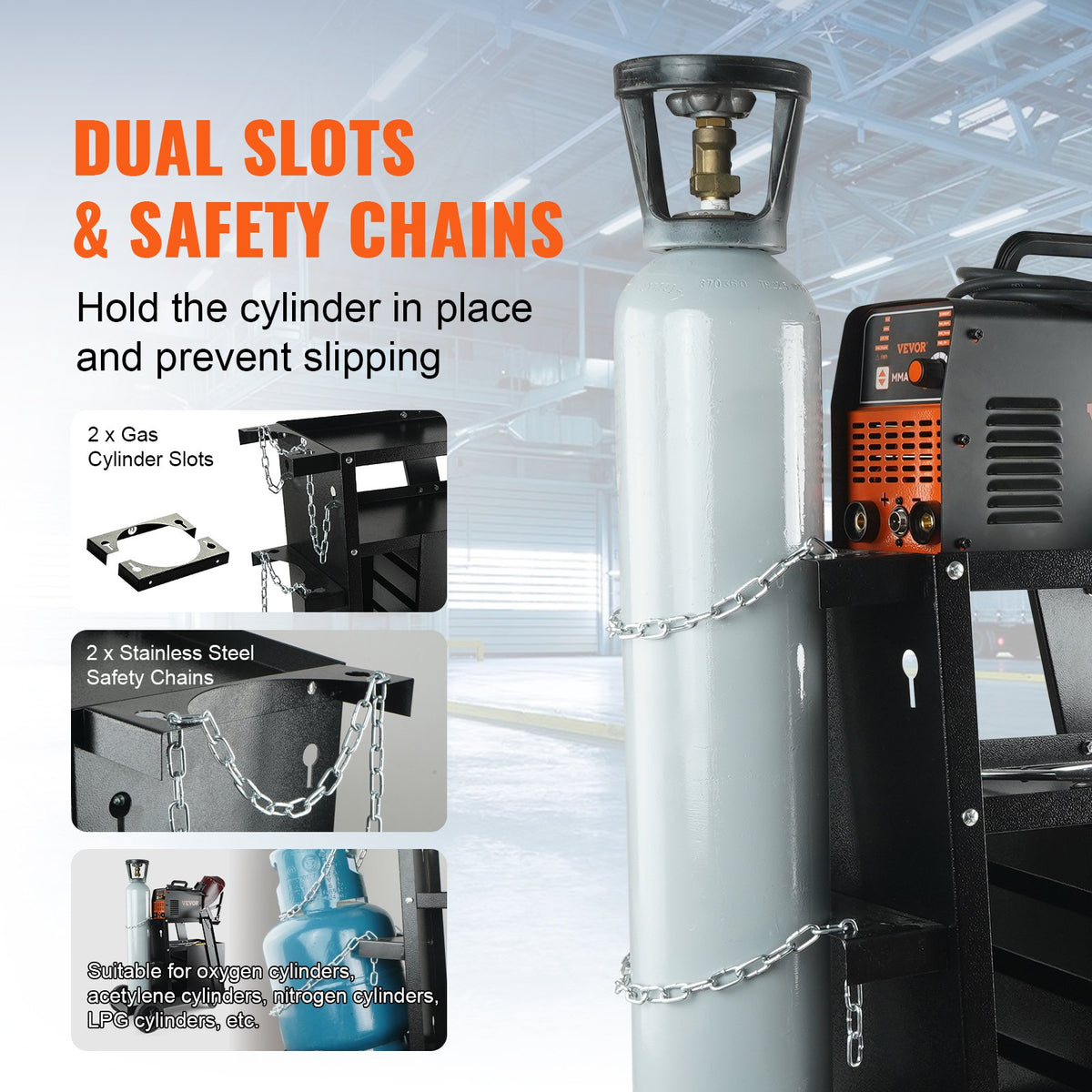 VEVOR Welding Cart 2-Tier with 4 Drawers, 120 kg Capacity, with Cylinder Chains