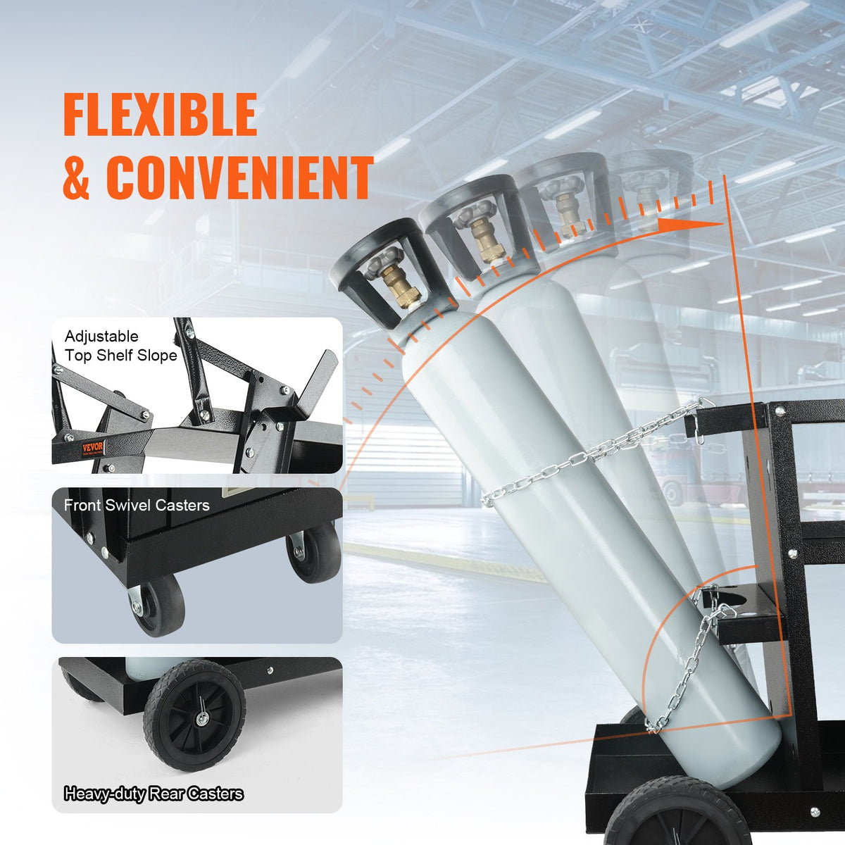 VEVOR Welding Cart 2-Tier with 4 Drawers, 120 kg Capacity, with Cylinder Chains