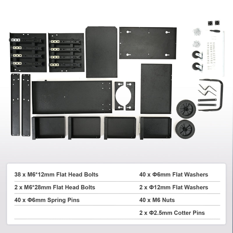 VEVOR Metināšanas Grozs, 2 Slāņi, 4 Atvilktnes, 120 kg Slodzes Iespēja, 360° Rotējoši Riteņi, Gāzes Balonu Drošības Ķēdes