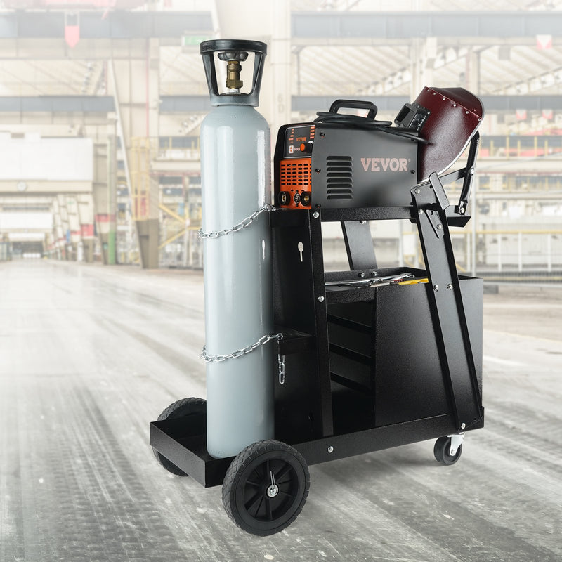 VEVOR Metināšanas Grozs, 2 Slāņi, 4 Atvilktnes, 120 kg Slodzes Iespēja, 360° Rotējoši Riteņi, Gāzes Balonu Drošības Ķēdes