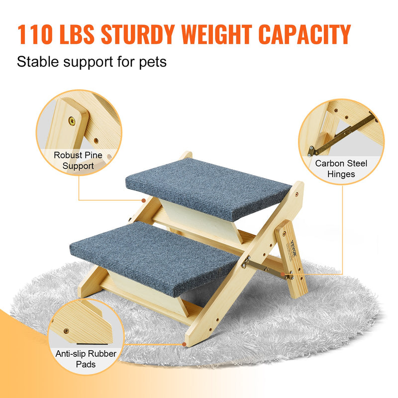 VEVOR 2-в-1 salokāmās koka suņu kāpnes/pakāpieni ar 2 pakāpieniem līdz 50 kg