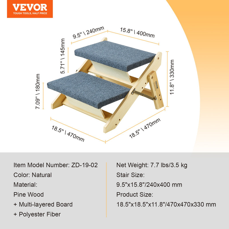 VEVOR 2-в-1 salokāmās koka suņu kāpnes/pakāpieni ar 2 pakāpieniem līdz 50 kg
