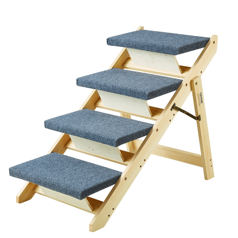 VEVOR Koka mājdzīvnieku kāpnes/pakāpieni ar 4 pakāpieniem, 2-in-1 salokāmas suņu kāpnes, līdz 68 kg