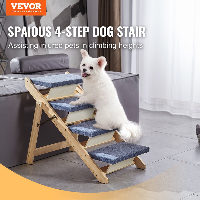 VEVOR Koka mājdzīvnieku kāpnes/pakāpieni ar 4 pakāpieniem, 2-in-1 salokāmas suņu kāpnes, līdz 68 kg