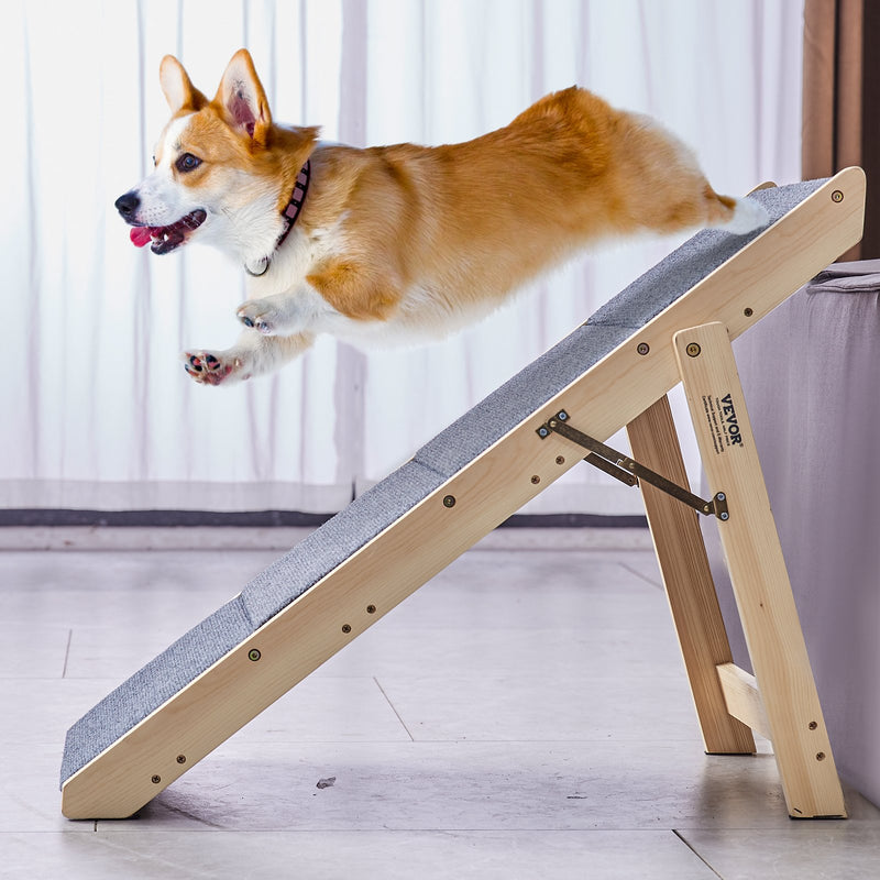 VEVOR Koka mājdzīvnieku kāpnes/pakāpieni ar 4 pakāpieniem, 2-in-1 salokāmas suņu kāpnes, līdz 68 kg