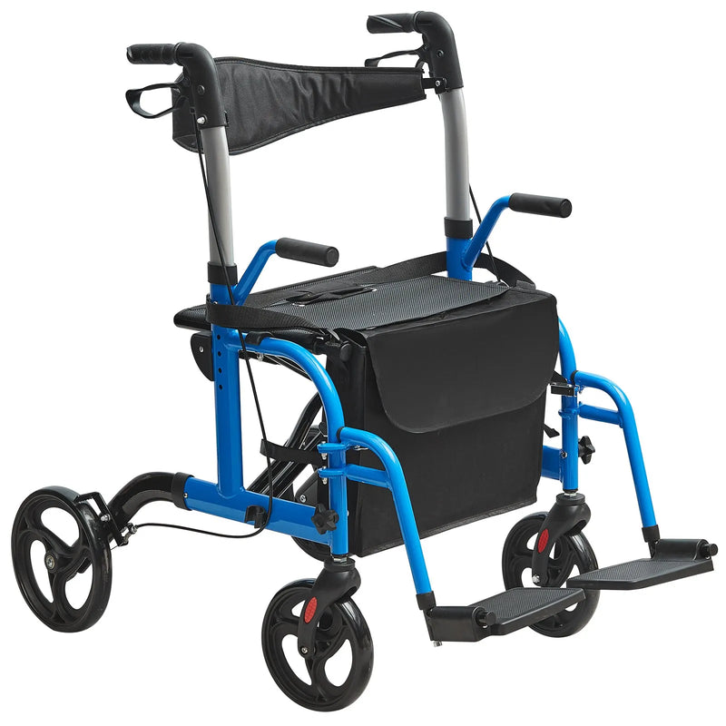 VEVOR 2 - vienā rollators un transportēšanas krēsls senioriem ar salokāmu konstrukciju, kāju balstiem, regulējamu rokturi, vieglu alumīnija rāmi, visurgājēja riteņiem, līdz 136 kg slodzei - ZEMLETES.LV