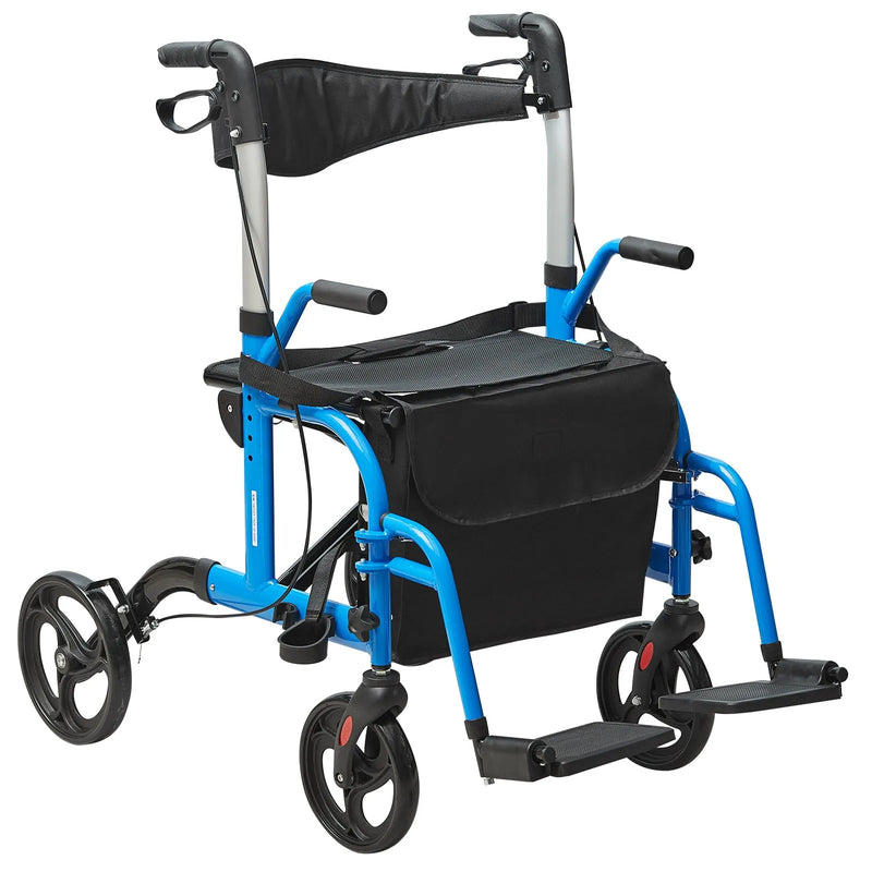 VEVOR 2 - vienā rollators un transportēšanas krēsls senioriem ar salokāmu konstrukciju, kāju balstiem, regulējamu rokturi, vieglu alumīnija rāmi, visurgājēja riteņiem, līdz 136 kg slodzei - ZEMLETES.LV