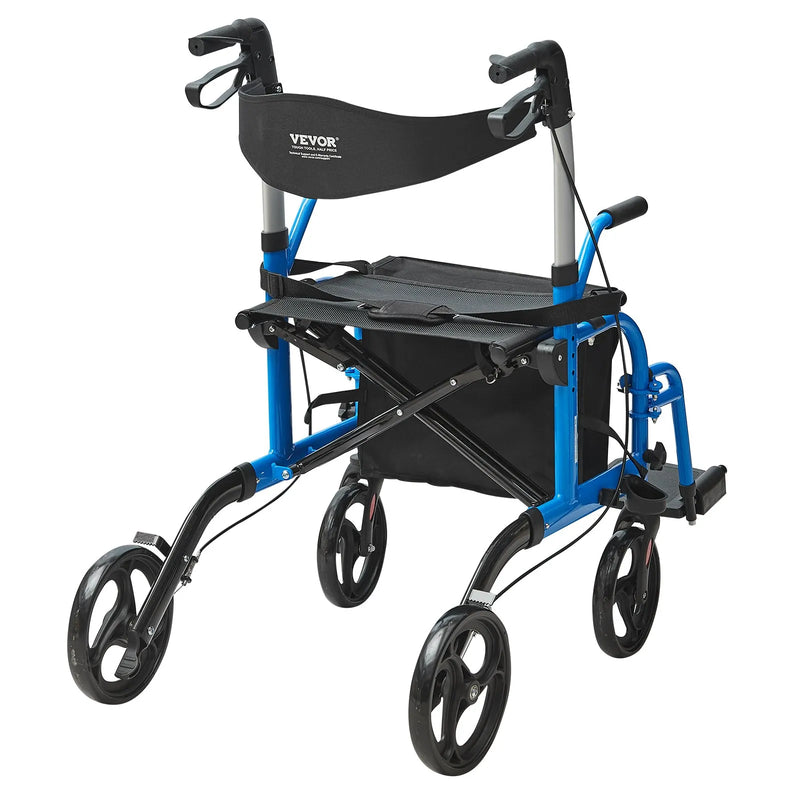 VEVOR 2 - vienā rollators un transportēšanas krēsls senioriem ar salokāmu konstrukciju, kāju balstiem, regulējamu rokturi, vieglu alumīnija rāmi, visurgājēja riteņiem, līdz 136 kg slodzei - ZEMLETES.LV