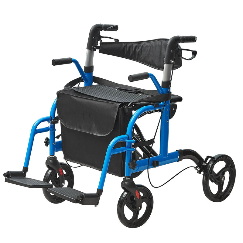 VEVOR 2 - vienā rollators un transportēšanas krēsls senioriem ar salokāmu konstrukciju, kāju balstiem, regulējamu rokturi, vieglu alumīnija rāmi, visurgājēja riteņiem, līdz 136 kg slodzei - ZEMLETES.LV