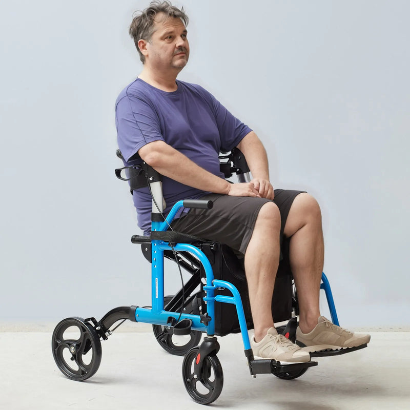 VEVOR 2 - vienā rollators un transportēšanas krēsls senioriem ar salokāmu konstrukciju, kāju balstiem, regulējamu rokturi, vieglu alumīnija rāmi, visurgājēja riteņiem, līdz 136 kg slodzei - ZEMLETES.LV