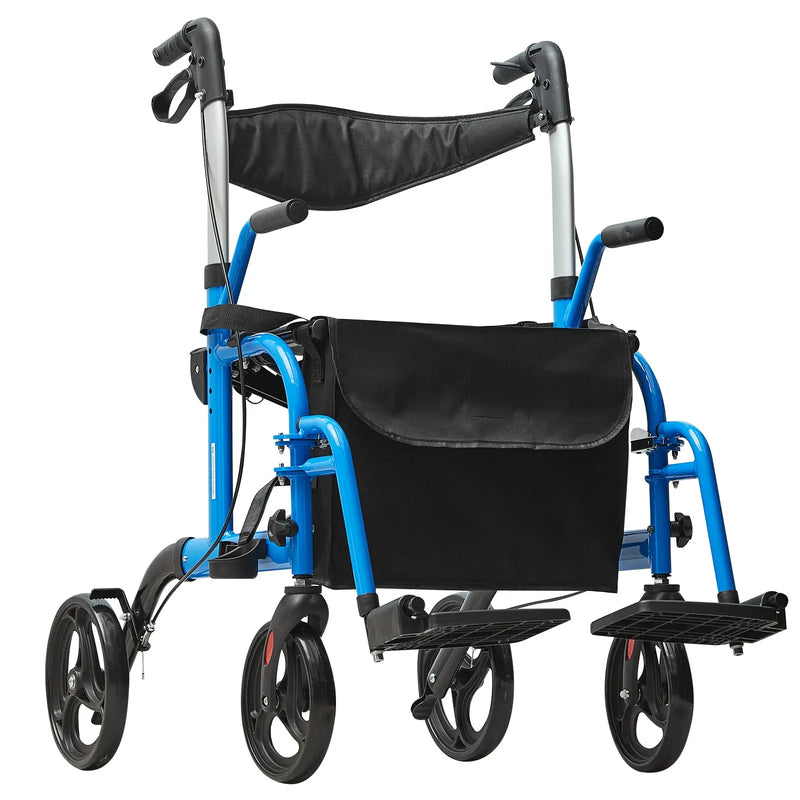VEVOR 2 - vienā rollators un transportēšanas krēsls senioriem ar salokāmu konstrukciju, kāju balstiem, regulējamu rokturi, vieglu alumīnija rāmi, visurgājēja riteņiem, līdz 136 kg slodzei - ZEMLETES.LV