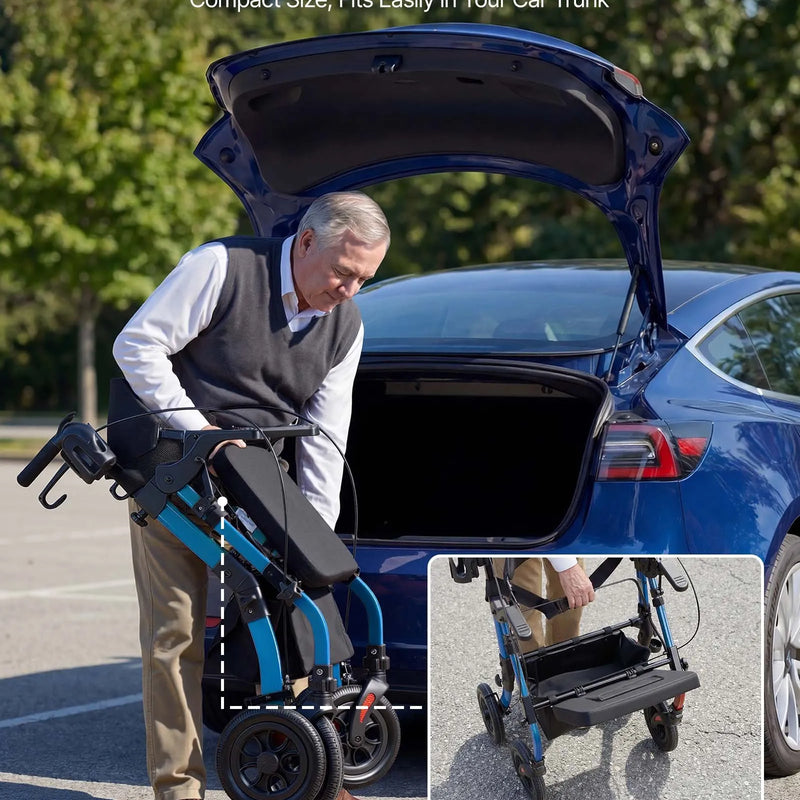 VEVOR 2 vienā rollators un transporta krēsls senioriem, salokāms alumīnija staigāšanas palīglīdzeklis ar PU riteņiem, krūzes un spieķa turētāju, kravnesība 136 kg - ZEMLETES.LV