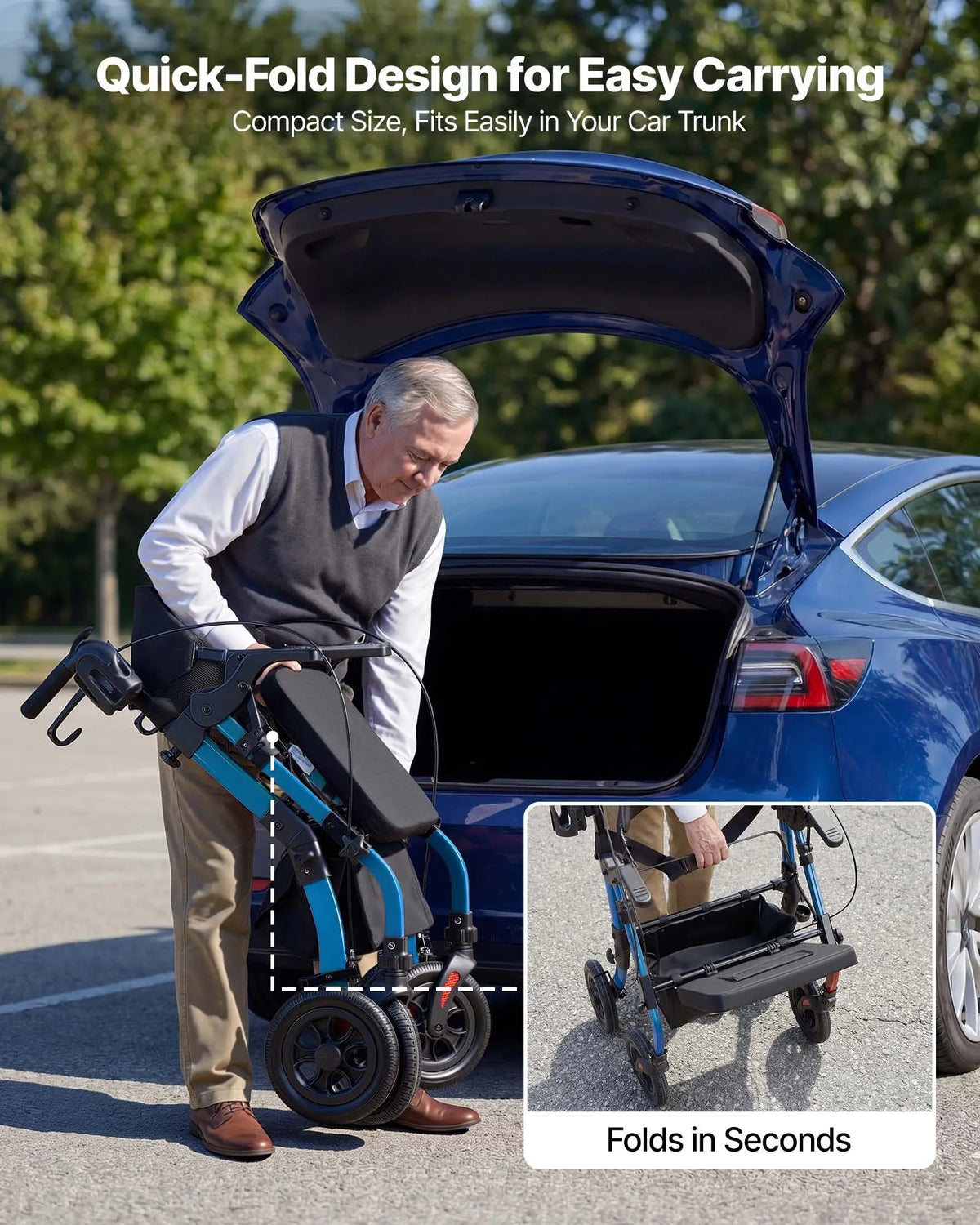 VEVOR 2 vienā rollators un transporta krēsls senioriem, salokāms alumīnija staigāšanas palīglīdzeklis ar PU riteņiem, krūzes un spieķa turētāju, kravnesība 136 kg - ZEMLETES.LV