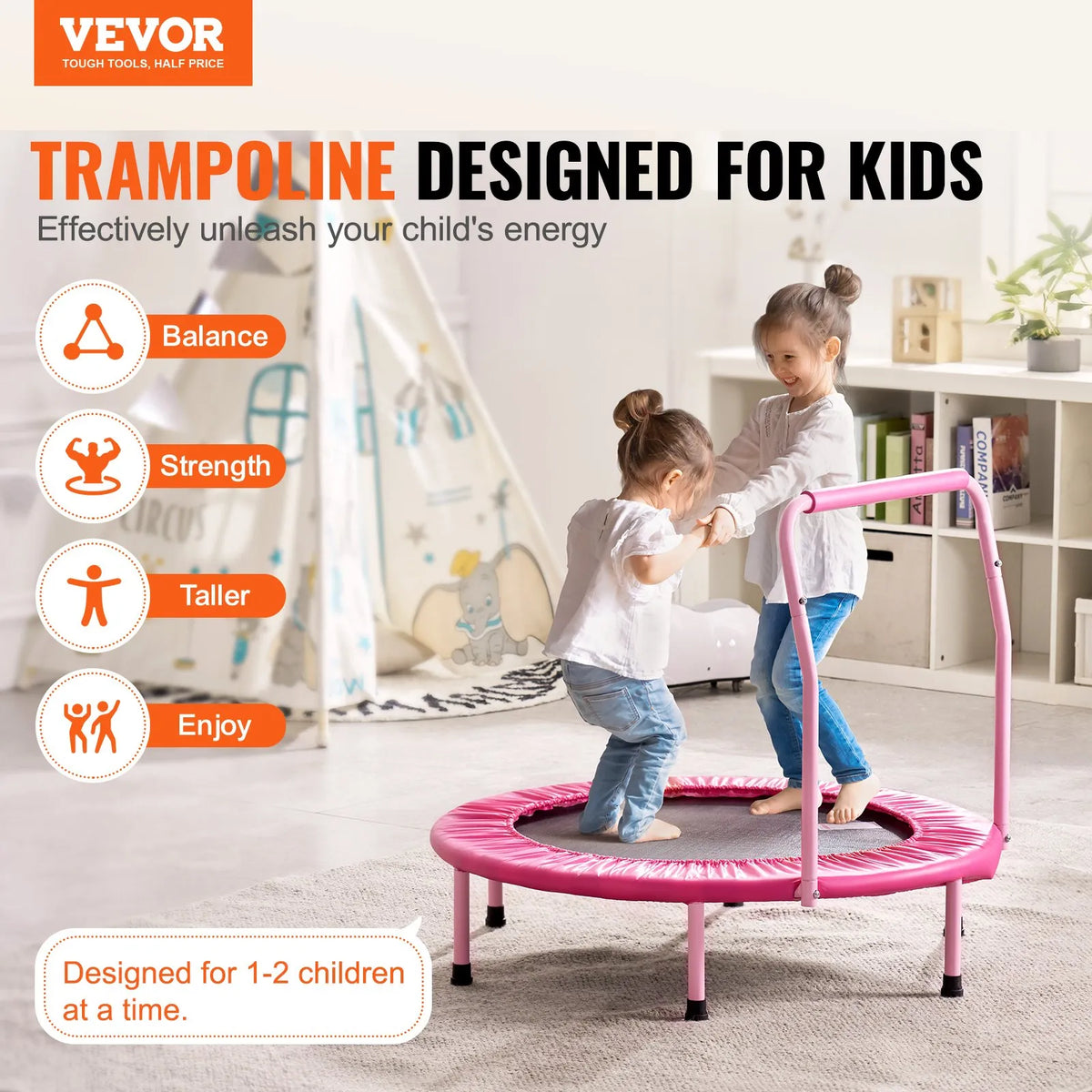 VEVOR salokāms bērnu mini batuts ar rokturi, 91 cm, vienam lēcējam
