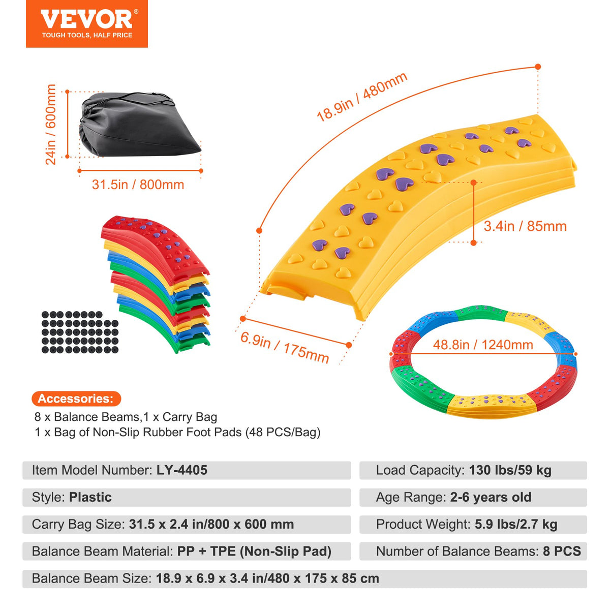 VEVOR children's balance board and stepping stones, 8 pieces