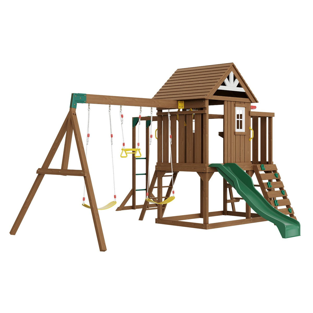 VEVOR 10-in-1 Wooden Swing Set with 1.8 m Slide and Tower, Outdoor Playground