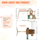 VEVOR Koka Šūpošanās Komplekts 10 IN 1, Āra Spēļu Komplekts ar 1,8 m Slīdkalniņu un Augšējo Cietoksni