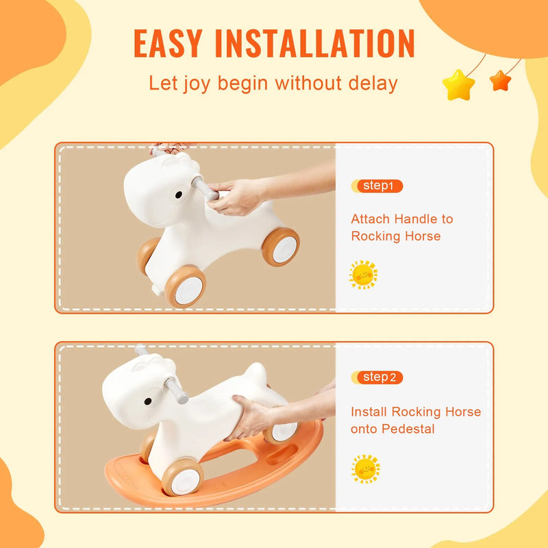 VEVOR 3 vienā šūpuļzirdziņš bērniem 1–3 gadi, bērnu šūpuļzirdziņš ar noņemamu līdzsvara dēli un 4 gludiem riteņiem, iztur līdz 36 kg, HDPE materiāls, braucamā rotaļlieta bērniem, 40° šūpošanās leņķis, sarkans