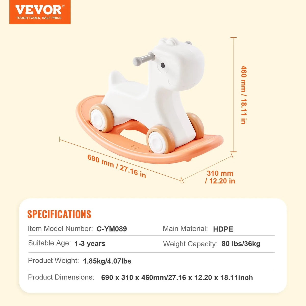 VEVOR 3 in 1 Rocking Horse for Children 1–3 Years with Balance Board and Wheels, up to 36 kg, Red
