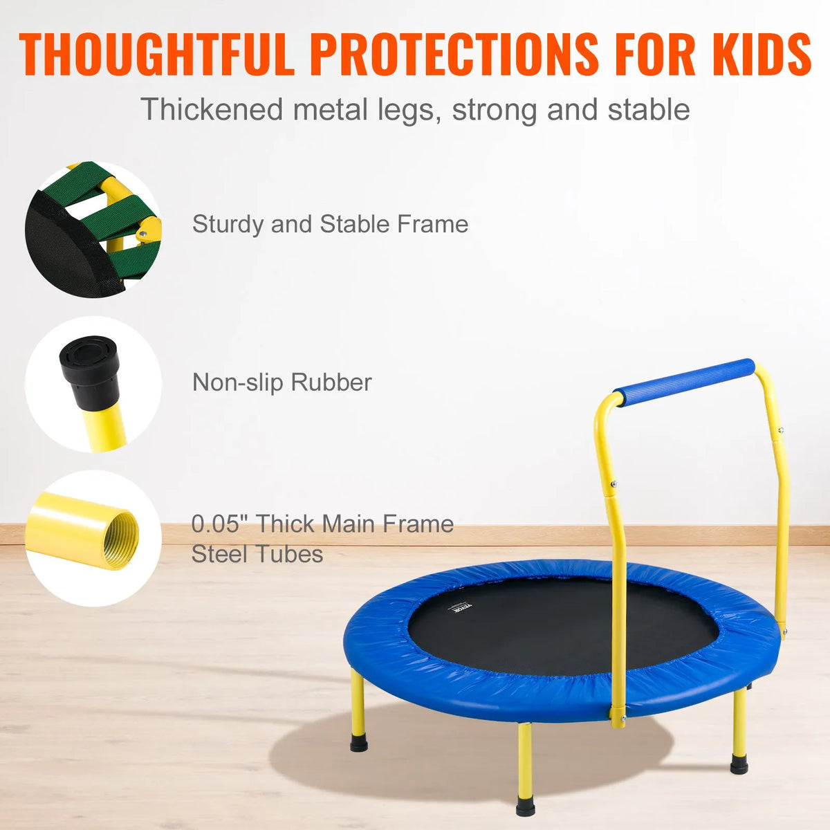 VEVOR Foldable Kids Trampoline with Foam Handle, 91.4 cm, Indoor and Outdoor