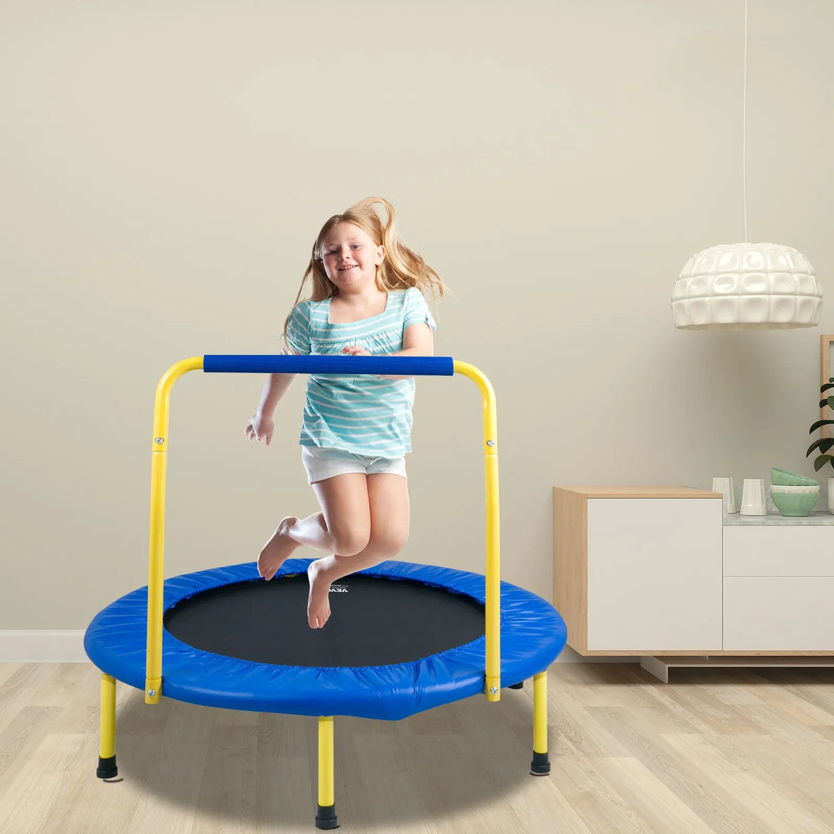 VEVOR Foldable Kids Trampoline with Foam Handle, 91.4 cm, Indoor and Outdoor