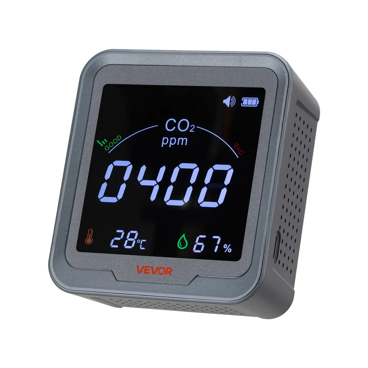 VEVOR Carbon Dioxide (CO₂) Monitor with Temperature and Humidity Display, CO₂ Controller with 4.57 m NDIR Sensor Cable, Portable CO₂ Sensor for Bedroom, Home, Office and Car