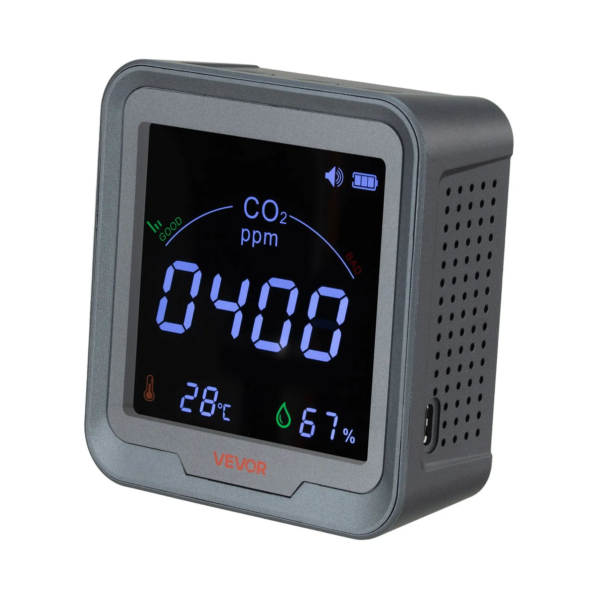 VEVOR Carbon Dioxide (CO₂) Monitor with Temperature and Humidity Display, CO₂ Controller with 4.57 m NDIR Sensor Cable, Portable CO₂ Sensor for Bedroom, Home, Office and Car