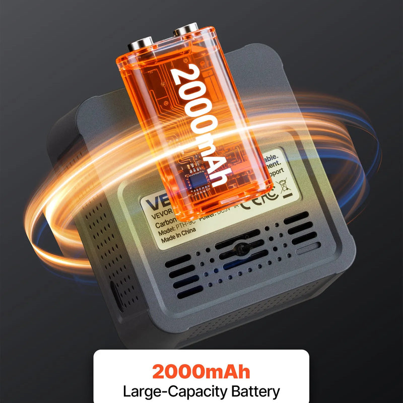 VEVOR oglekļa dioksīda (CO₂) monitors ar temperatūras un mitruma displeju, CO₂ kontrolieris ar 4,57 m NDIR sensora kabeli, pārnēsājams CO₂ sensors lietošanai pie gultas, mājās, birojā un automašīnā