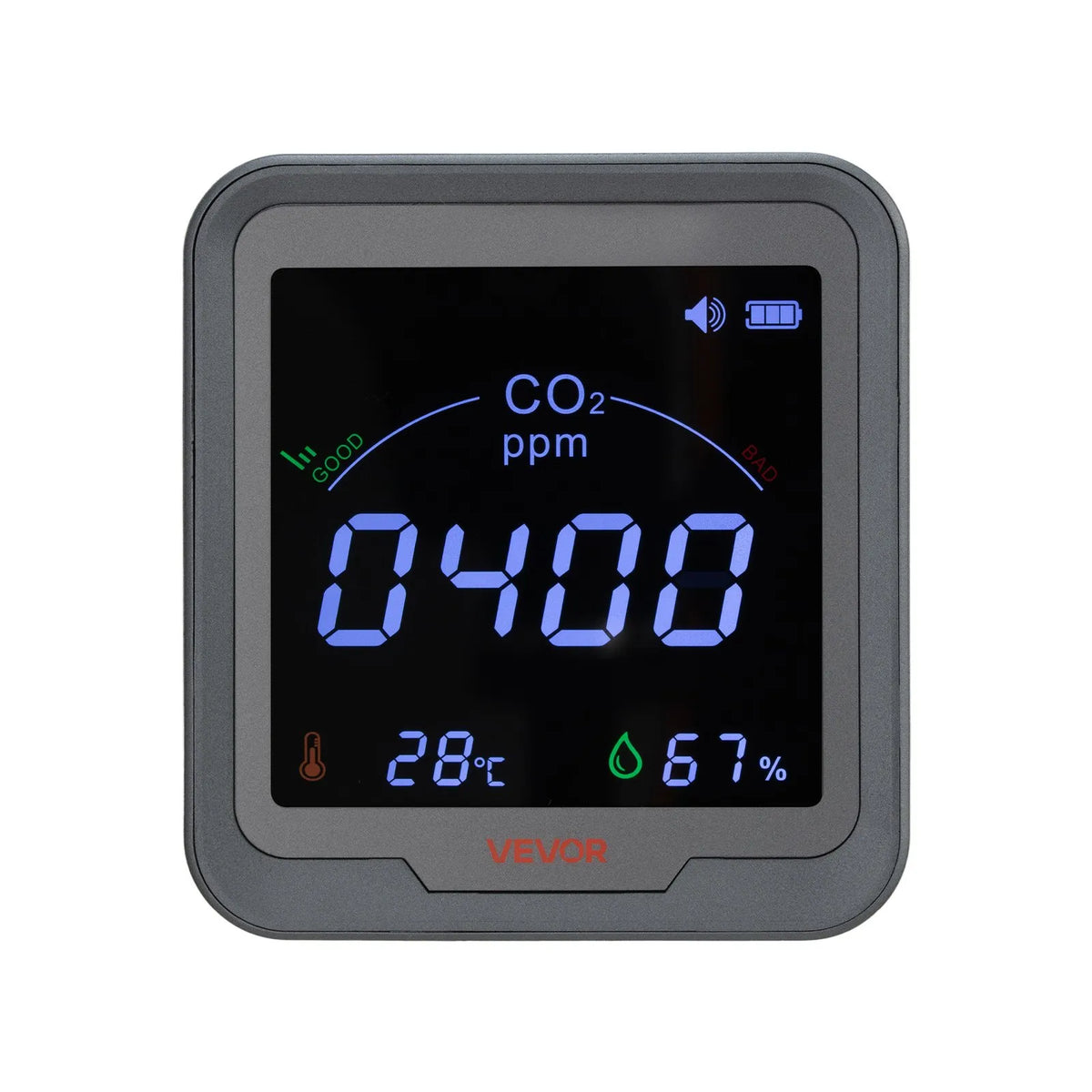 VEVOR Carbon Dioxide (CO₂) Monitor with Temperature and Humidity Display, CO₂ Controller with 4.57 m NDIR Sensor Cable, Portable CO₂ Sensor for Bedroom, Home, Office and Car