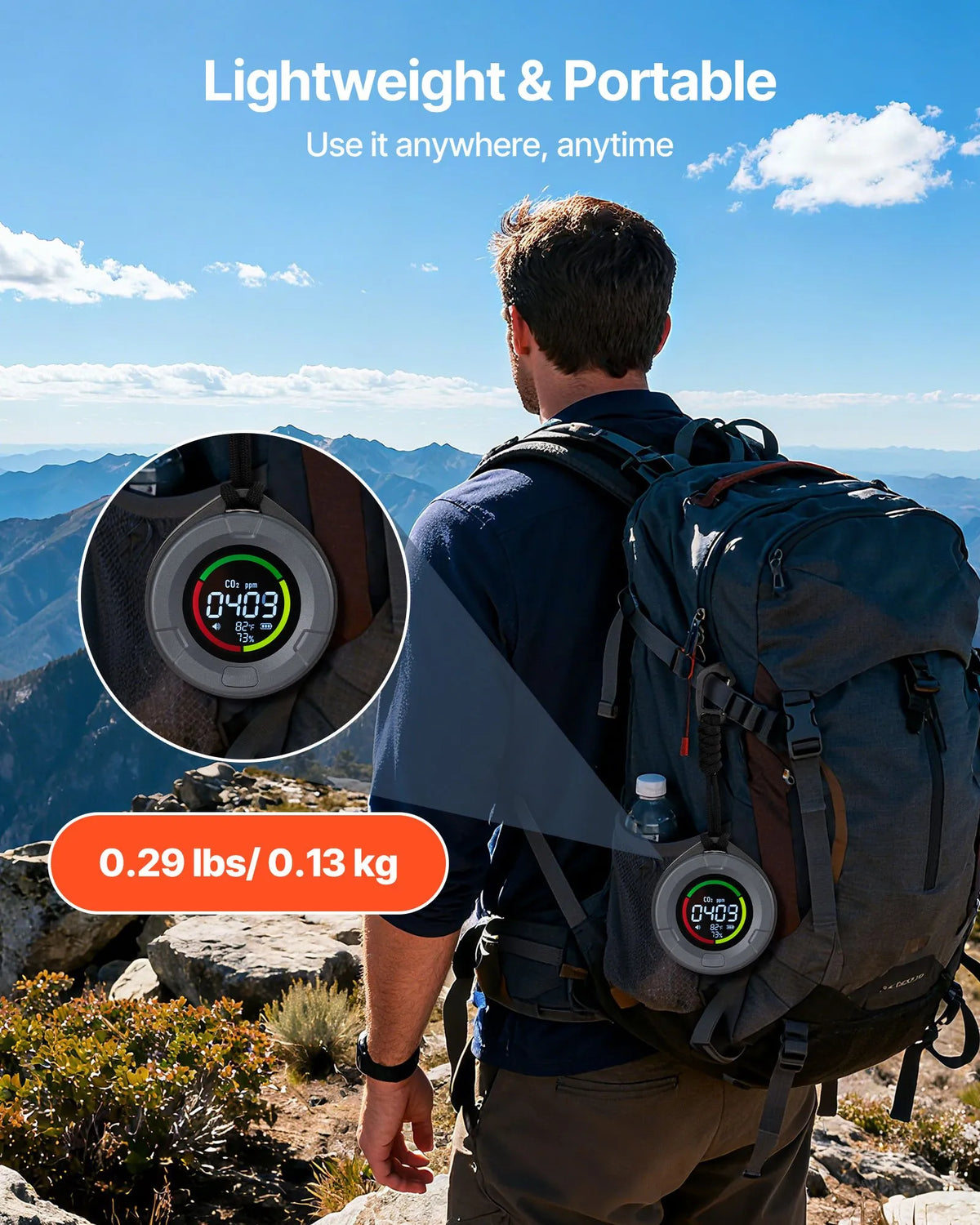 VEVOR Carbon Dioxide (CO₂) Monitor with Temperature and Humidity Display, CO₂ Controller with 4.57 m NDIR Sensor Cable, Portable CO₂ Sensor for Outdoor, Home, Office and Car Use