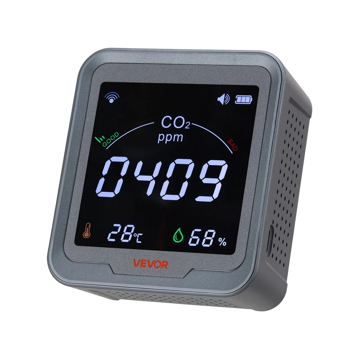 VEVOR Carbon Dioxide (CO₂) Monitor with Temperature and Humidity Display, CO₂ Controller with 4.57 m NDIR Sensor Cable, CO₂ Sensor for Outdoor, Home, Office, Car Use and Wall Mounting
