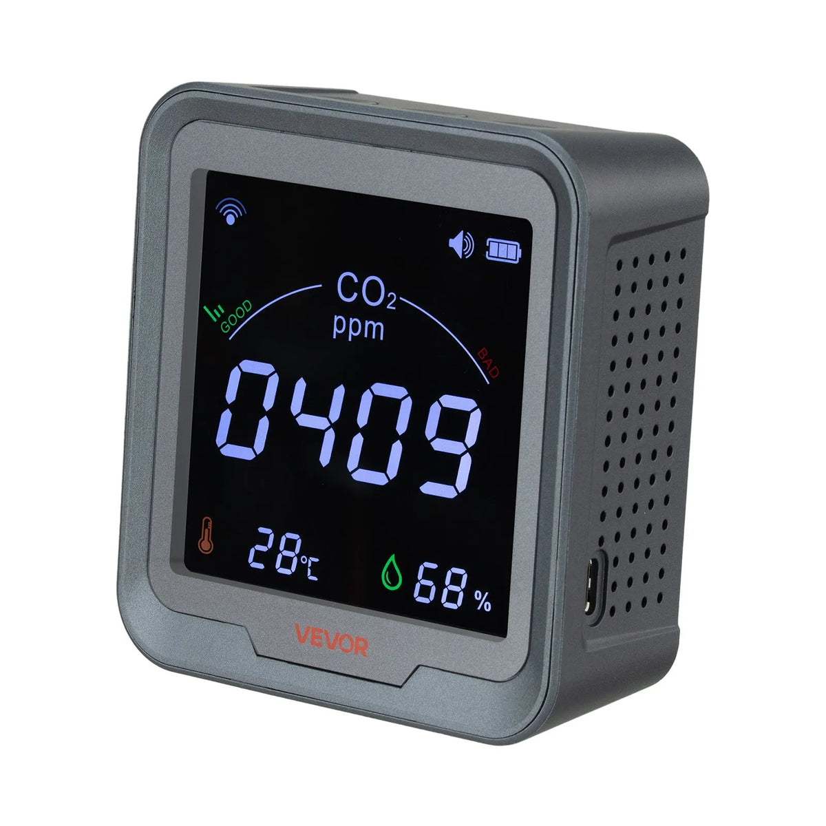 VEVOR Carbon Dioxide (CO₂) Monitor with Temperature and Humidity Display, CO₂ Controller with 4.57 m NDIR Sensor Cable, CO₂ Sensor for Outdoor, Home, Office, Car Use and Wall Mounting