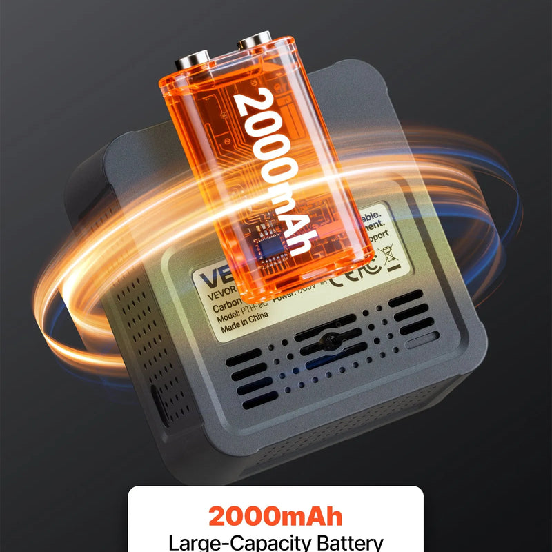 VEVOR oglekļa dioksīda (CO₂) monitors ar temperatūras un mitruma displeju, CO₂ kontrolieris ar 4,57 m NDIR sensora kabeli, CO₂ sensors lietošanai ārā, mājās, birojā, automašīnā un sienas montāžai