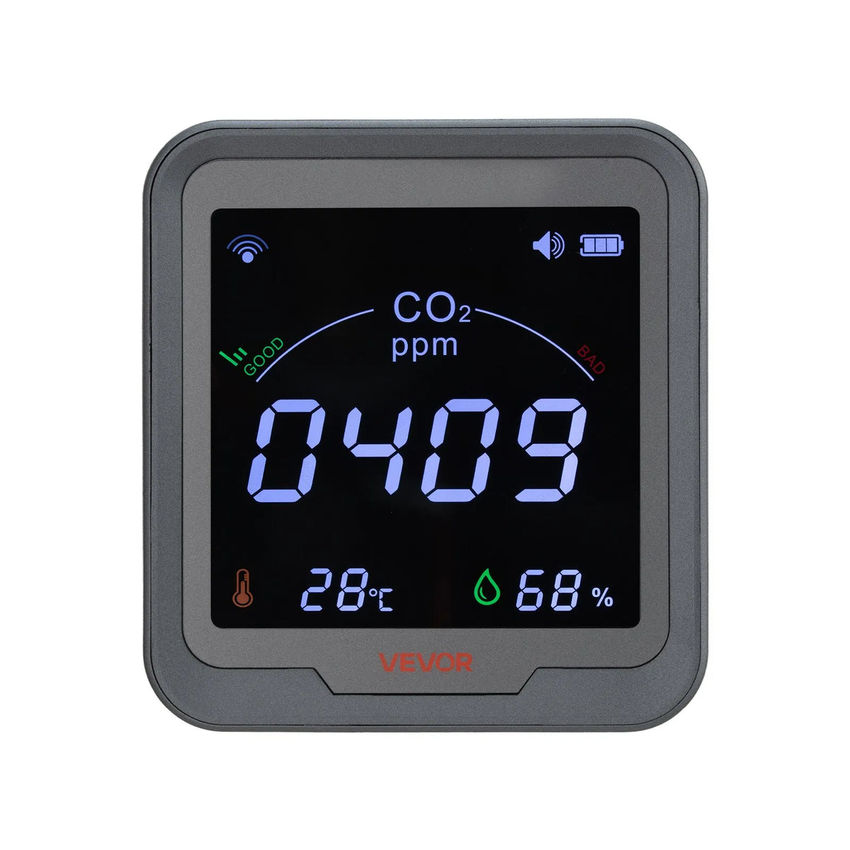 VEVOR Carbon Dioxide (CO₂) Monitor with Temperature and Humidity Display, CO₂ Controller with 4.57 m NDIR Sensor Cable, CO₂ Sensor for Outdoor, Home, Office, Car Use and Wall Mounting